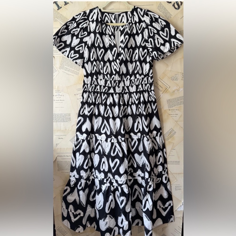 Anthropologie The Somerset Maxi Dress Smocked Heart Edition Poplin Black White - Picture 6 of 7